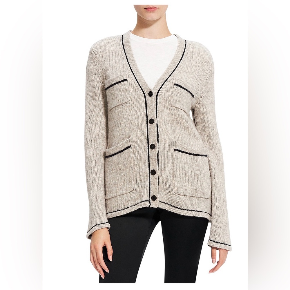 Theory Light Taupe Melange/Black Cardigan Sweater size P (XS)